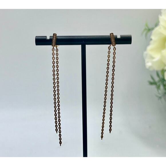 Sterling silver 925 TH Vermeil Pave Top Long Dangle Duster Front Back Earrings - Picture 1 of 12